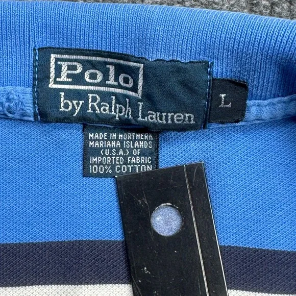 Polo Ralph Lauren Polo Shirt Mens L Blue Striped Short Sleeve Cotton Casual - Picture 2 of 6